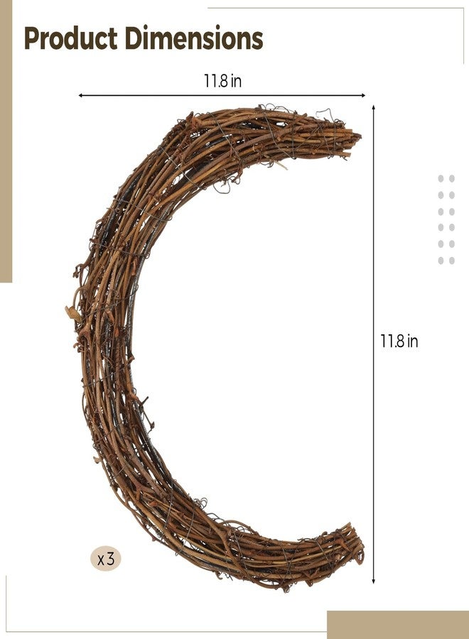 TIMCORR 3Pcs Christmas Moon Wreaths, 11.8 in Natural Crescent Rattan Grapevine Wreaths Base, Half Moon Shaped Vine Wreath for DIY Christmas Decoration, Wall Hanging, Home Decor Perfect for Crafting - Image 5